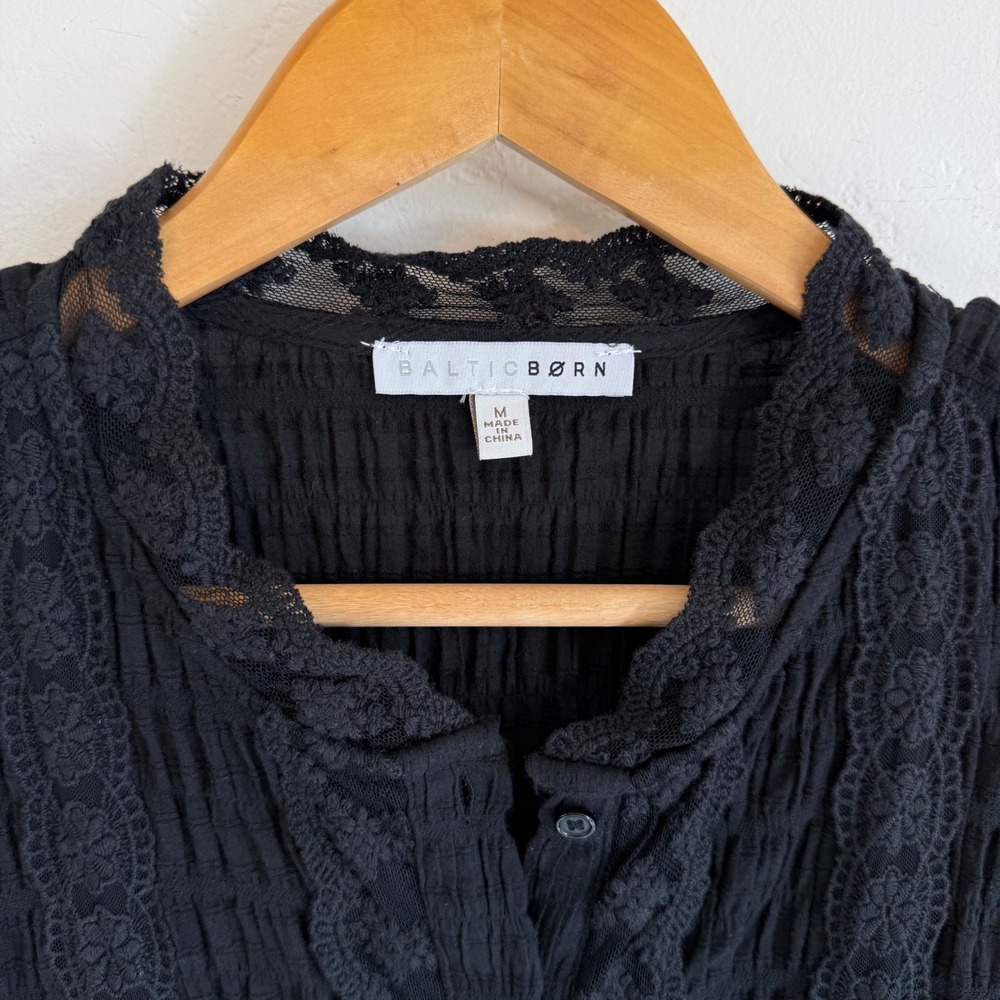 Baltic Born Zara Lace Top Black Size M Cotton Boho Feminine Coquette Blouse - Picture 10 of 13